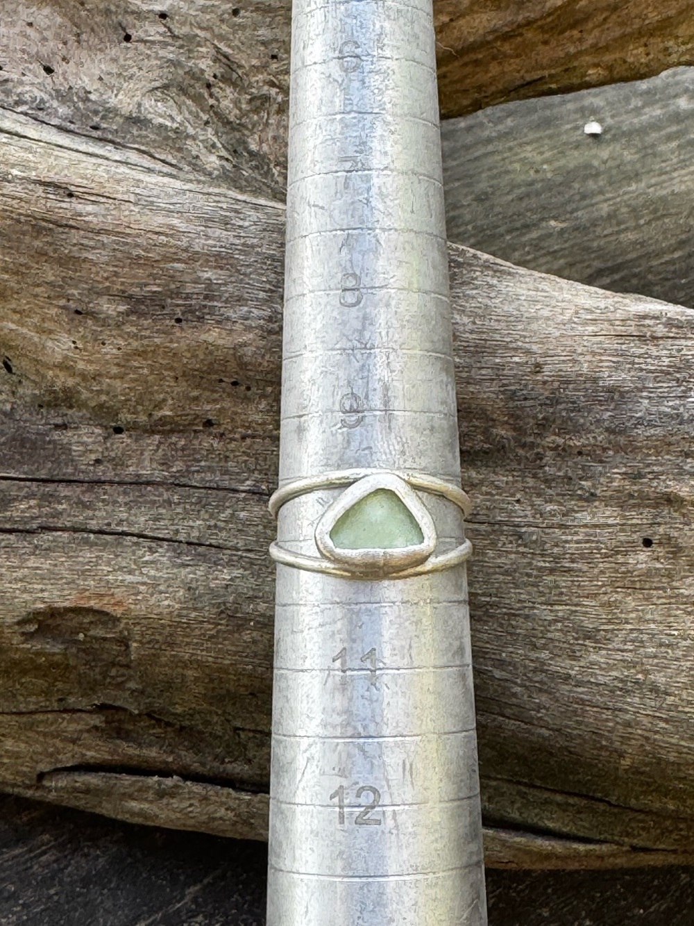 Aqua blue sea glass Sea tumbled sea glass sterling & fine silver ring - Picture 4 of 4